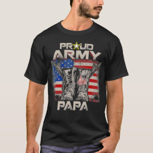 Proud Army Papa America Flag US Military Pride T-Shirt