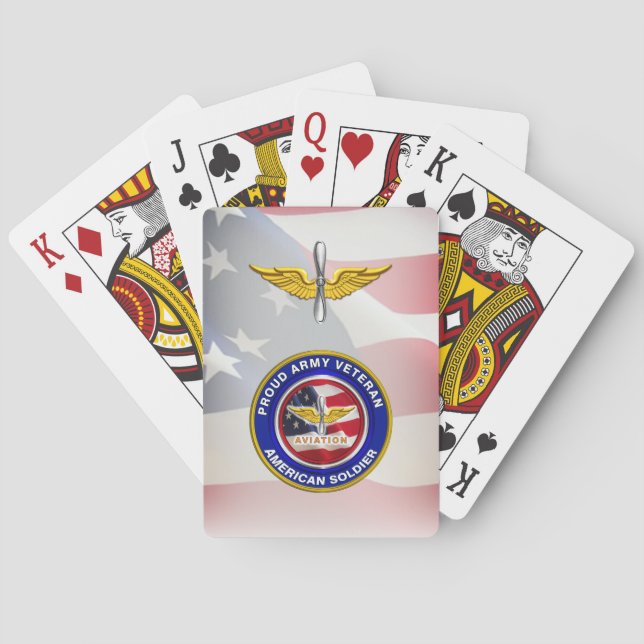 Proud Army Veteran Aviation USA Flag Playing Cards (Back)