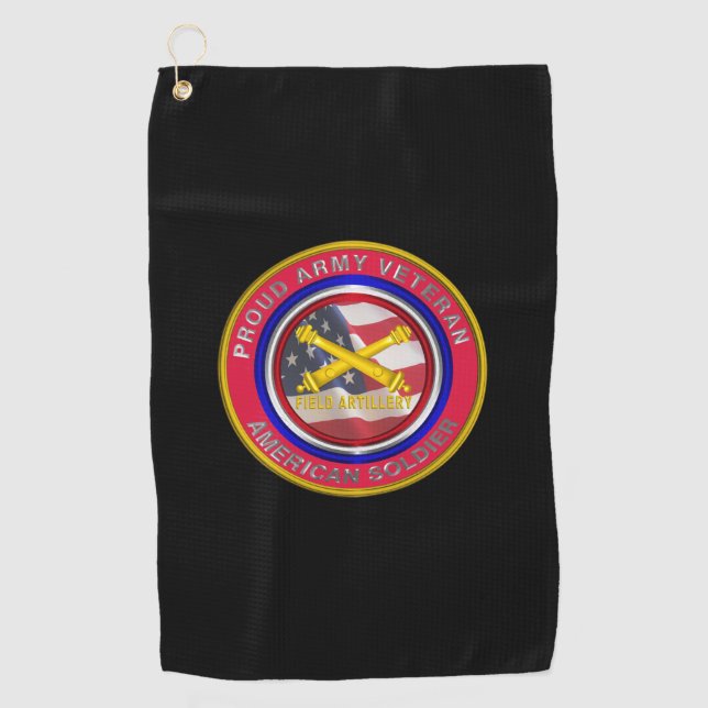Proud Army Veteran Field Artillery Soldier Golf Towel (Front)