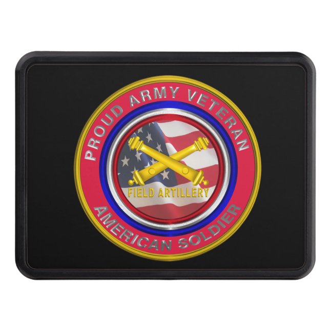 Proud Army Veteran Field Artillery Soldier Trailer Hitch Cover (Front)