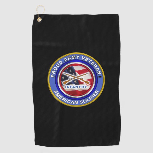 Proud Army Veteran Infantry Soldier Golf Towel (Front)