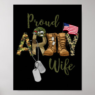 Proud army wife military wife with dog tag us flag poster