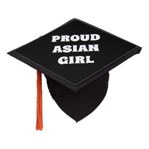 Proud Asian Girl black white modern typography Graduation Cap Topper
