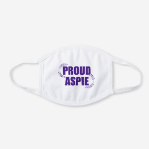 Proud Aspie Pretty Purple Asperger Syndrome White Cotton Face Mask