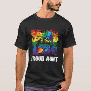 Proud Aunt Messy Hair Bun Rainbow Auntie Aunty LGB T-Shirt