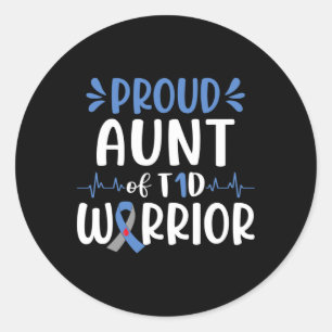 Proud Aunt Of T1d Warrior Diabetes Awareness Blue  Classic Round Sticker