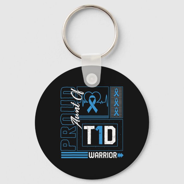 Proud Aunt Of T1d Warrior Ribbon Diabetes Awarenes Keychain (Front)