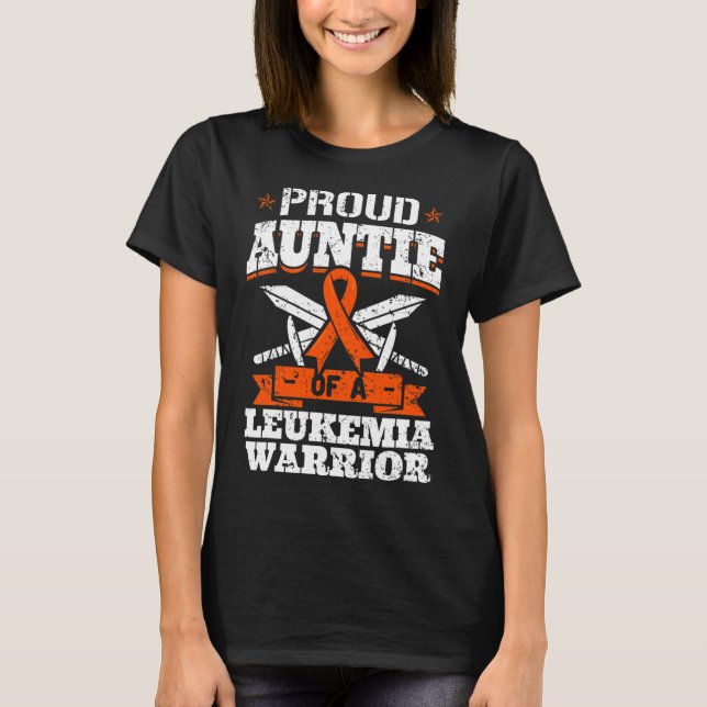 Proud Auntie Of A Leukaemia Warrior Awareness Bloo T-Shirt (Front)