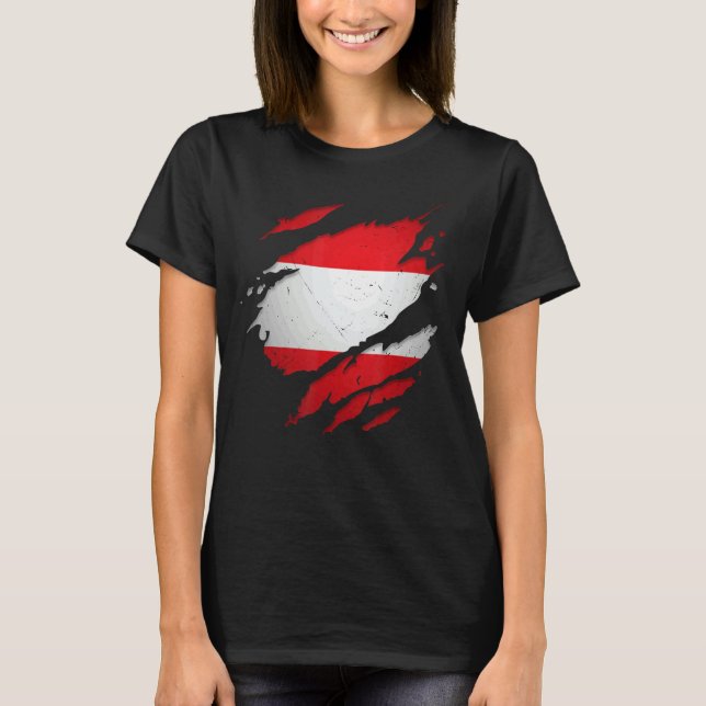 Proud Austrian  Torn Ripped Austria Flag T-Shirt (Front)