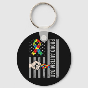 Proud Autism Dad American Flag Autism Awareness Da Keychain