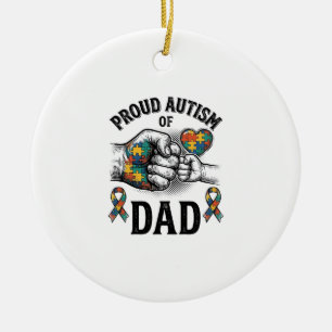 Proud Autism Dad Vintage Engraving Awareness Shirt Ceramic Ornament