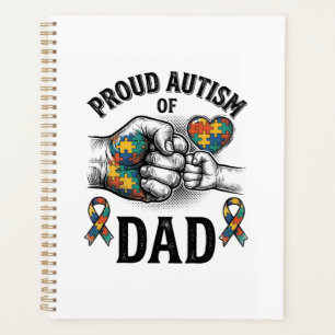 Proud Autism Dad Vintage Engraving Awareness Shirt Planner