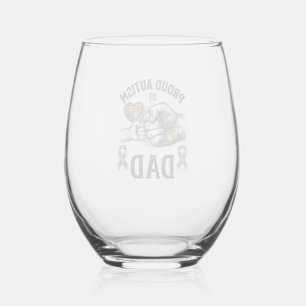 Proud Autism Dad Vintage Engraving Awareness Shirt Stemless Wine Glass