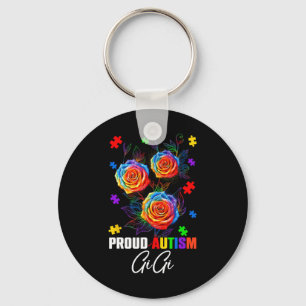 Proud Autism Gigi Rose Flowers And Puzzles Autism Keychain