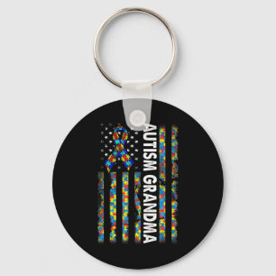 Proud Autism Grandma American Flag Autism Awarenes Keychain