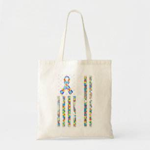Proud Autism Grandma American Flag Autism Awarenes Tote Bag