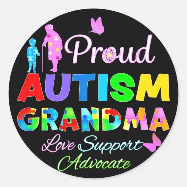 Proud Autism Grandma Classic Round Sticker (Front)