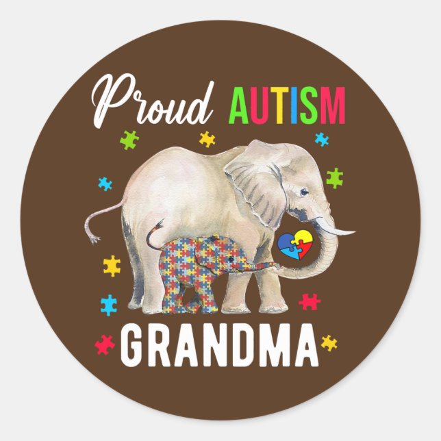 Proud Autism Grandma Funny Autism Awareness Daddy Classic Round Sticker (Front)