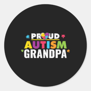 Proud Autism Grandpa Ribbon Puzzle Piece Classic Round Sticker