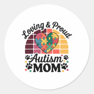 Proud Autism Mama With Heart And Puzzle Design Sti Classic Round Sticker