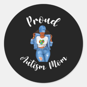 Proud Autism Mom African American Black Mom Woman Classic Round Sticker