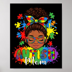 Proud Autism Mom Afro Hair Puzzle Awareness Poster