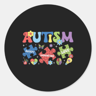 Proud Autism Mom Autism Awareness Acceptance Colou Classic Round Sticker
