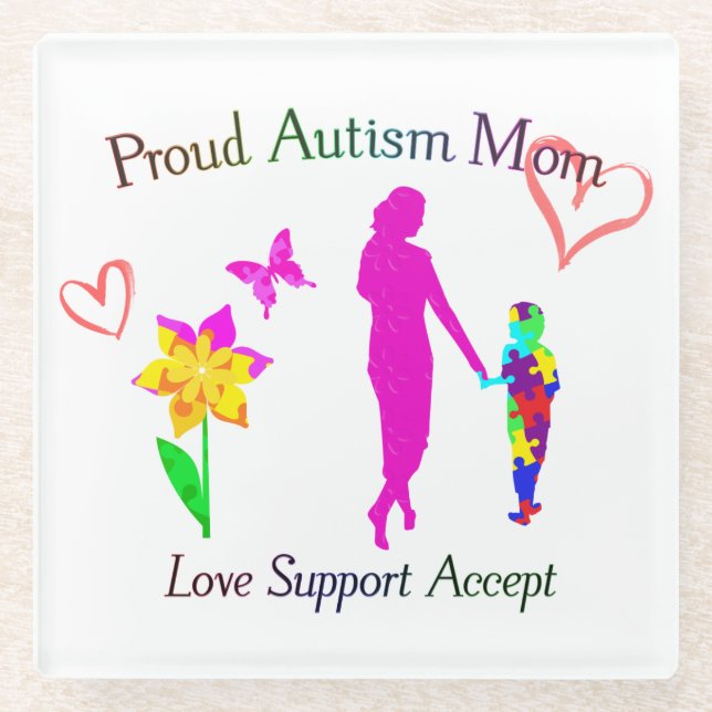 Proud Autism Mom Glass Coaster (Front)