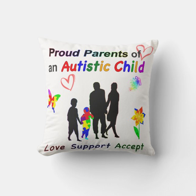 Proud Autism Parents Throw Pillow (Front)