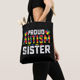 Proud Autism Sister Awareness Autistic Family Tote Bag
