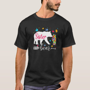 Proud Autism Sister Bear Puzzle Autism Sister Awar T-Shirt