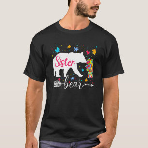 Proud Autism Sister Bear Puzzle Autism Sister Awar T-Shirt