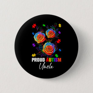 Proud Autism Uncle Rose Flowers And Puzzles Autism 2 Inch Round Button