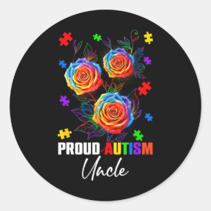 Proud Autism Uncle Rose Flowers And Puzzles Autism Classic Round Sticker