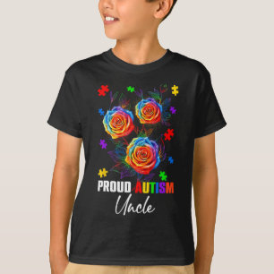 Proud Autism Uncle Rose Flowers And Puzzles Autism T-Shirt