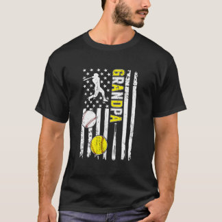 Proud Baseball Softball Grandpa American Flag T-Shirt