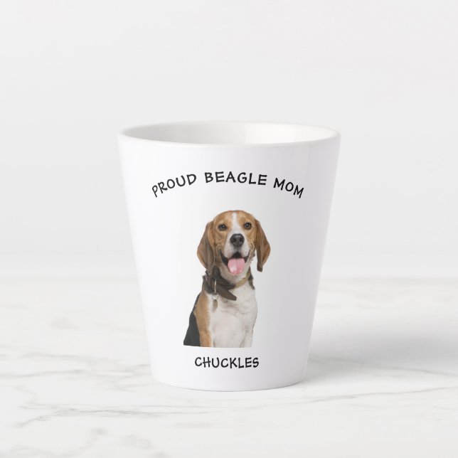 Proud Beagle Mom Personalized Pet Dog Photo Latte Mug (Front)