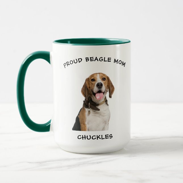 Proud Beagle Mom Personalized Pet Dog Photo Mug (Left)