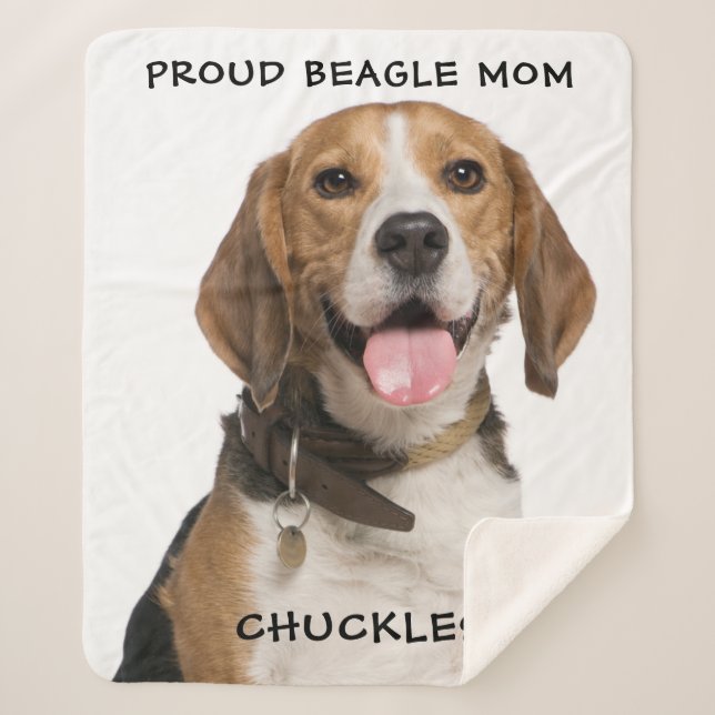 Proud Beagle Mom Personalized Pet Dog Photo Sherpa Blanket (Front)