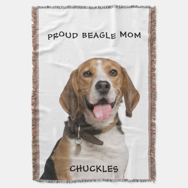 Proud Beagle Mom Pet Photo Custom Throw Blanket (Front Vertical)