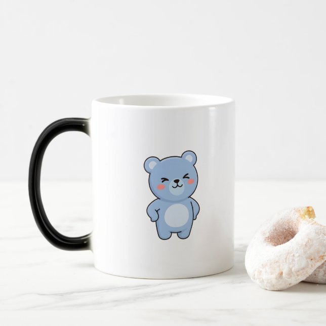 Proud Bear Minimal Kawaii Style Magic Mug (With Donut)