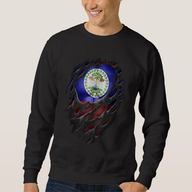 Proud Belizean Roots Torn Ripped Belize Flag Sweatshirt (Front)