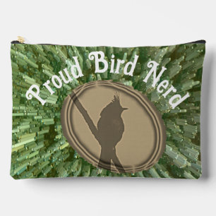 Proud Bird Nerd Silhouette Brown Green Birder Accessory Pouch
