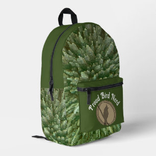 Proud Bird Nerd Silhouette Brown Green Birder Printed Backpack
