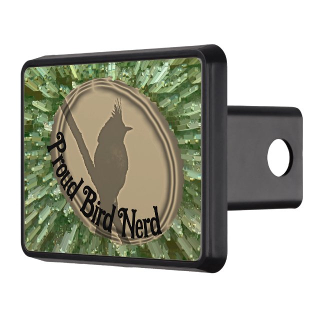 Proud Bird Nerd Silhouette Brown Green Birder Trailer Hitch Cover (Left)