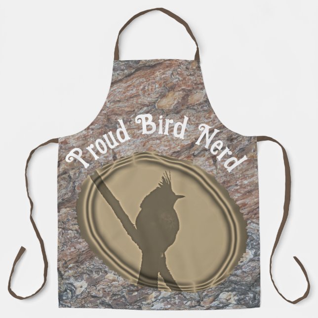 Proud Bird Nerd Silhouette Brown Wood Birder Apron (Front)
