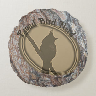Proud Bird Nerd Silhouette Rustic Abstract Birder Round Pillow