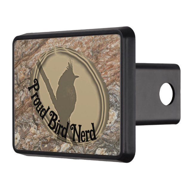 Proud Bird Nerd Silhouette Tree Bark Rustic Birder Trailer Hitch Cover (Left)