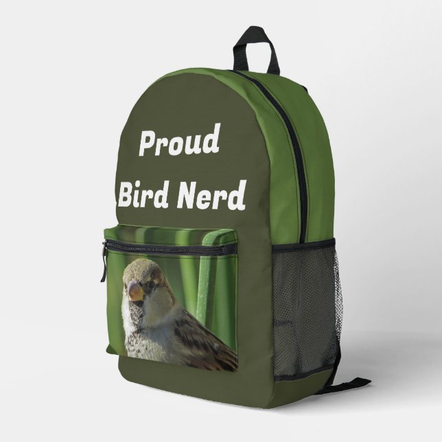Proud Bird Nerd Sparrow Animal Birdwatcher Printed Backpack (Back Corner Right)