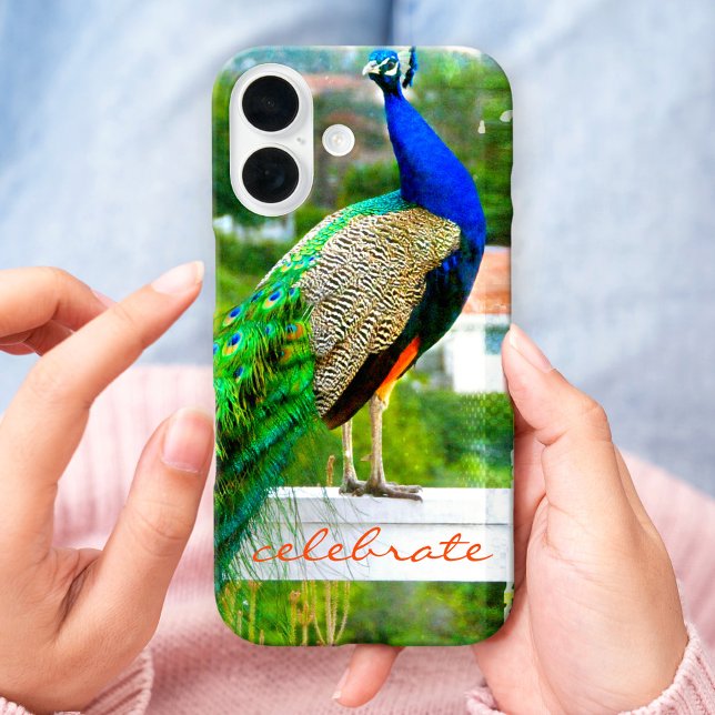 Proud Blue Green Peacock Photo Celebrate Quote Case-Mate iPhone Case (Creator Uploaded)